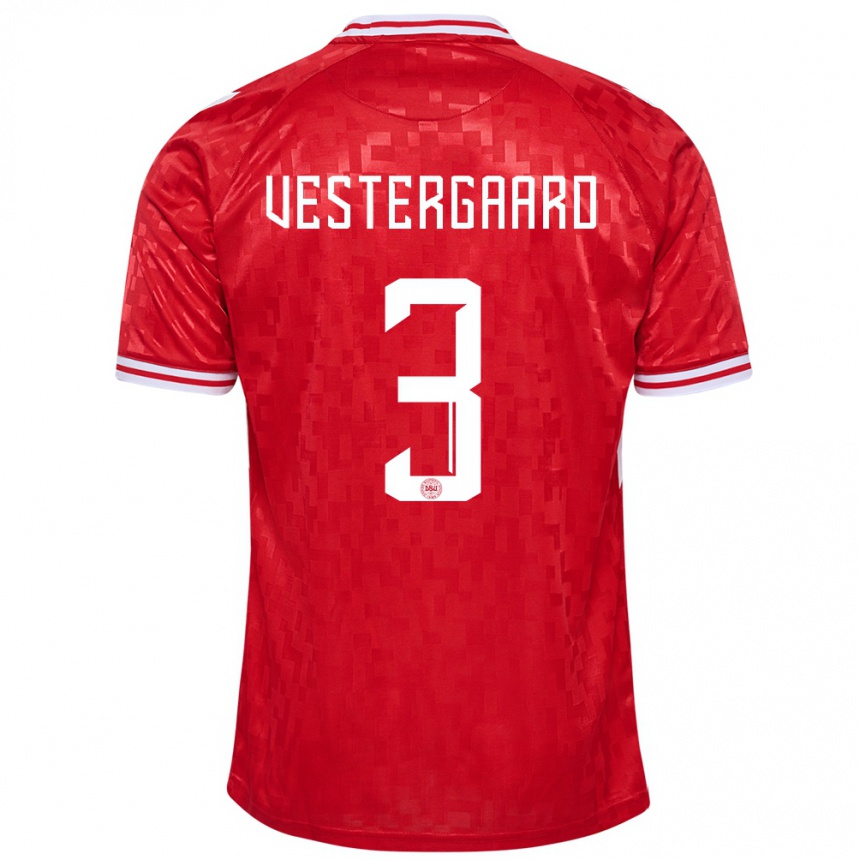 Kids Football Denmark Jannik Vestergaard #3 Red Home Jersey 24-26 T-Shirt Nz