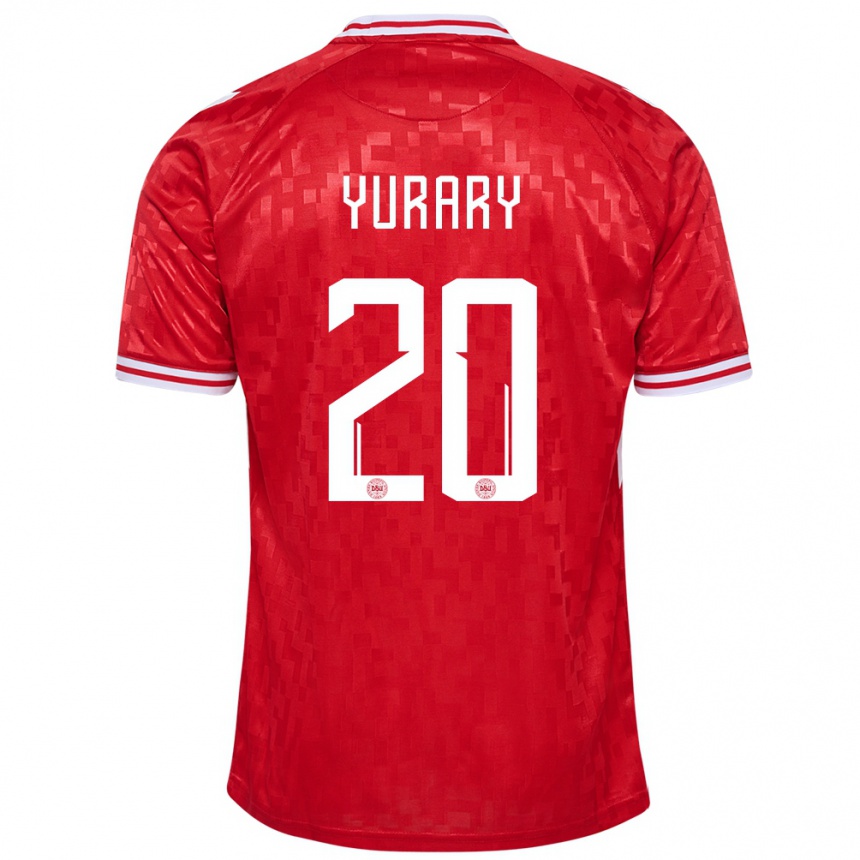 Kids Football Denmark Yussuf Poulsen #20 Red Home Jersey 24-26 T-Shirt Nz