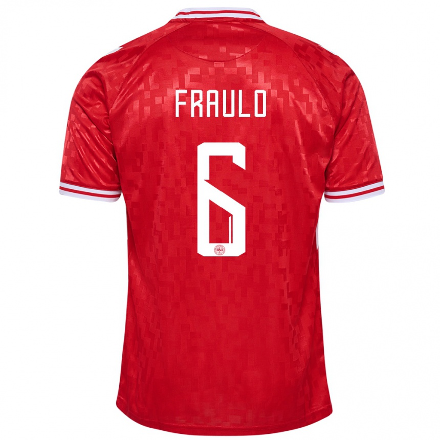 Kids Football Denmark Oscar Fraulo #6 Red Home Jersey 24-26 T-Shirt Nz