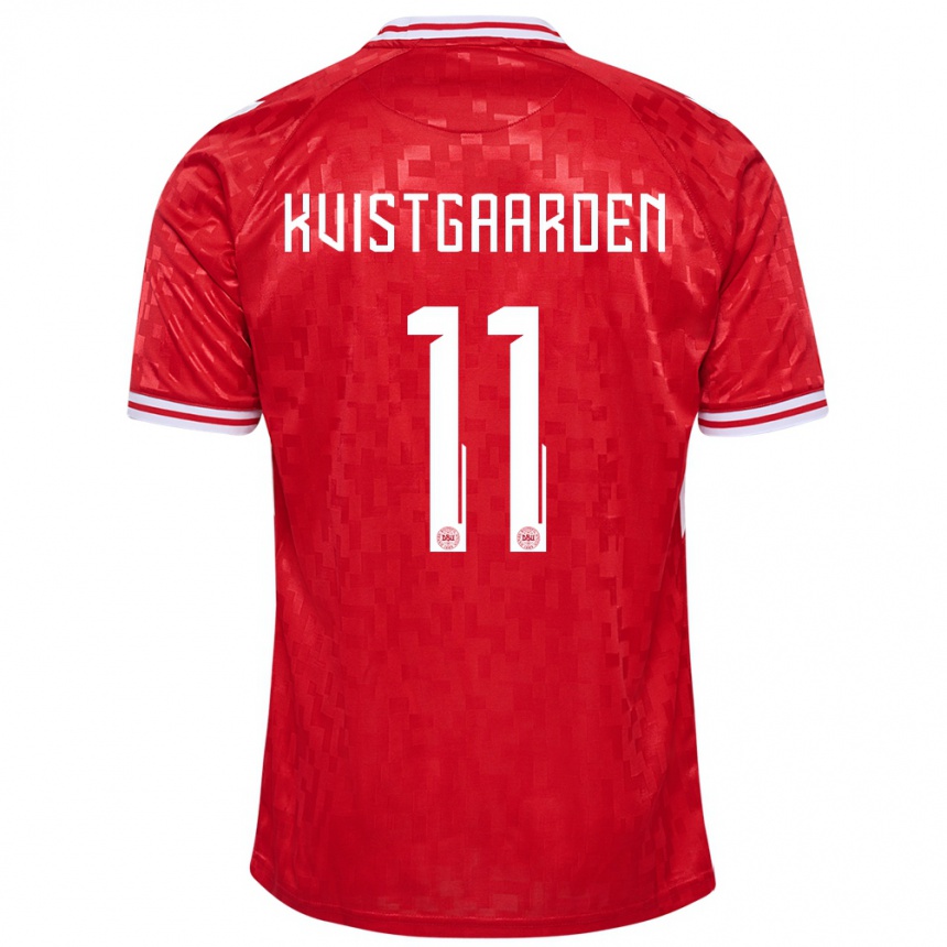 Kids Football Denmark Mathias Kvistgaarden #11 Red Home Jersey 24-26 T-Shirt Nz