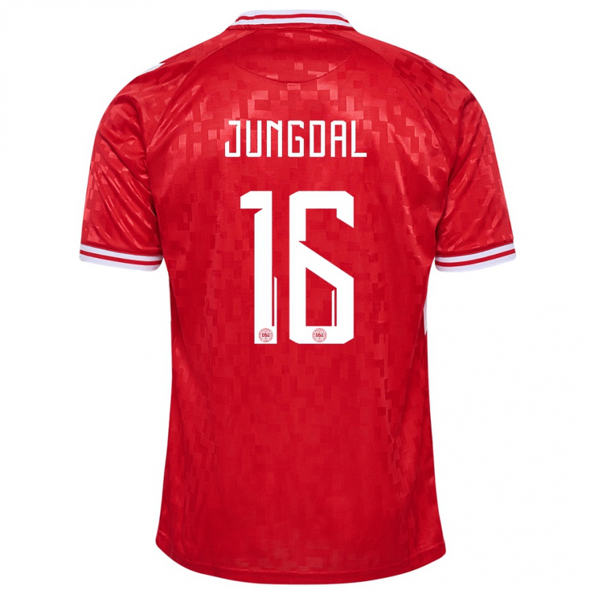 Kids Football Denmark Andreas Jungdal #16 Red Home Jersey 24-26 T-Shirt Nz