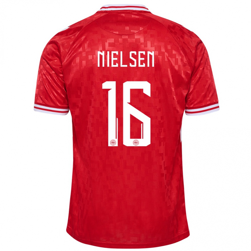 Kids Football Denmark Magnus Nielsen #16 Red Home Jersey 24-26 T-Shirt Nz