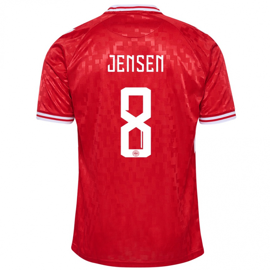 Kids Football Denmark Tobias Lund Jensen #8 Red Home Jersey 24-26 T-Shirt Nz