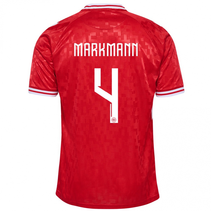 Kids Football Denmark Noah Markmann #4 Red Home Jersey 24-26 T-Shirt Nz