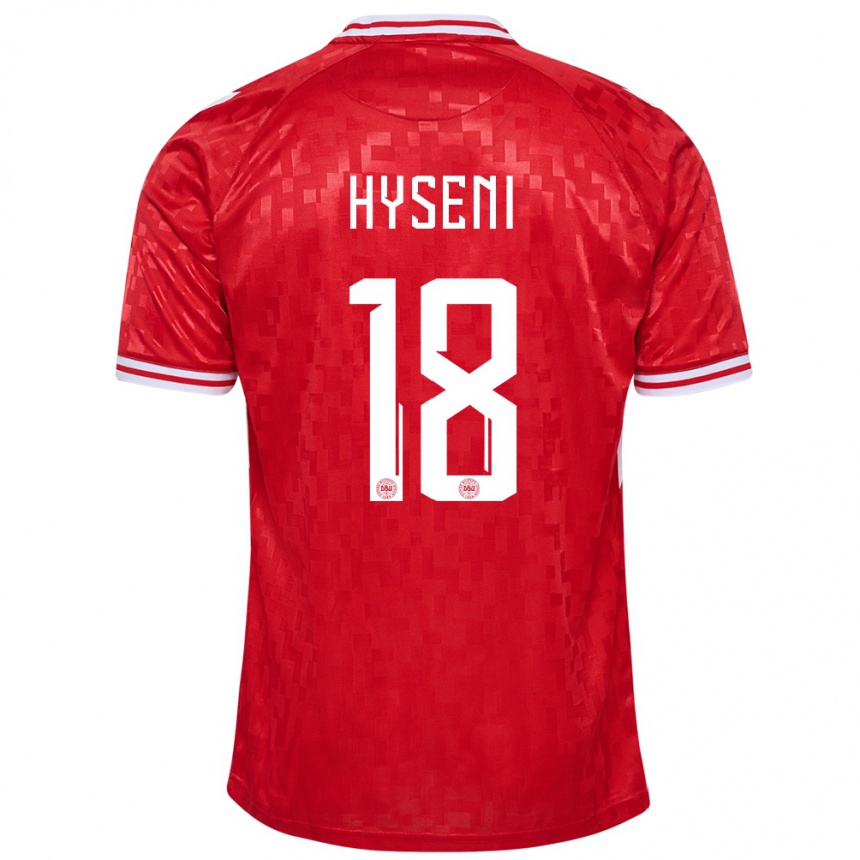 Kids Football Denmark Olti Hyseni #18 Red Home Jersey 24-26 T-Shirt Nz