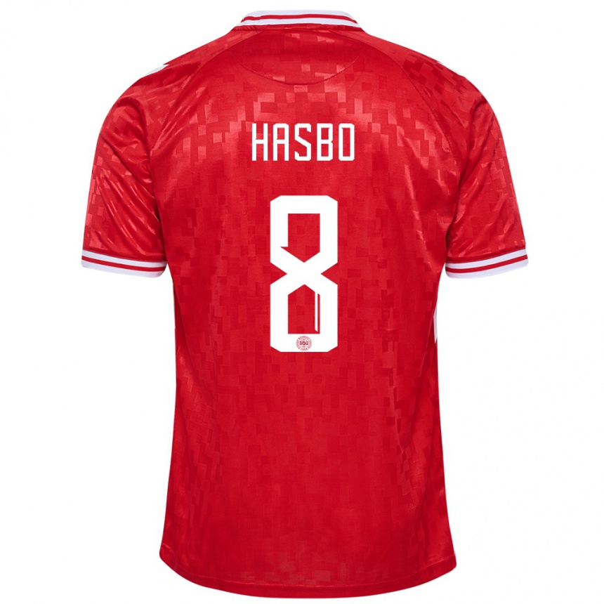 Kids Football Denmark Josefine Hasbo #8 Red Home Jersey 24-26 T-Shirt Nz