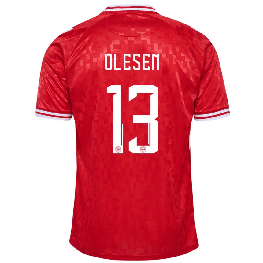 Kids Football Denmark Karoline Olesen #13 Red Home Jersey 24-26 T-Shirt Nz