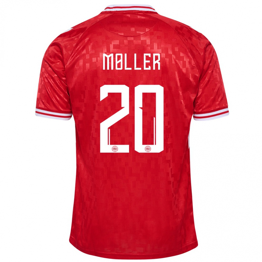 Kids Football Denmark Caroline Moller #20 Red Home Jersey 24-26 T-Shirt Nz