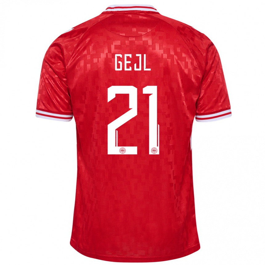 Kids Football Denmark Mille Gejl #21 Red Home Jersey 24-26 T-Shirt Nz