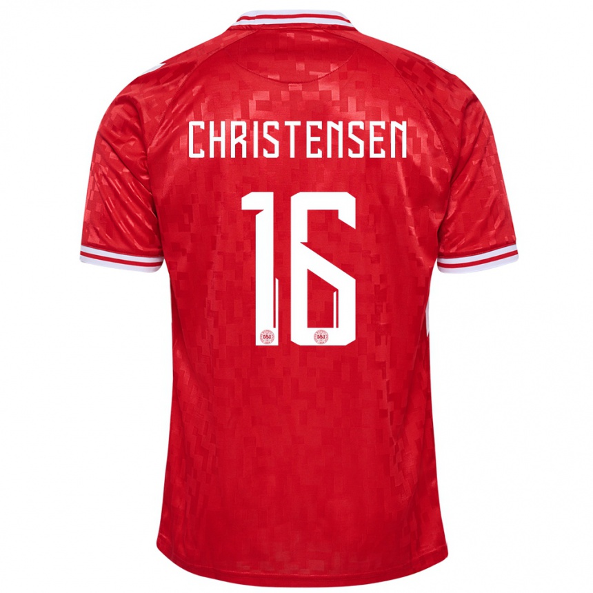 Kids Football Denmark Oliver Christensen #16 Red Home Jersey 24-26 T-Shirt Nz