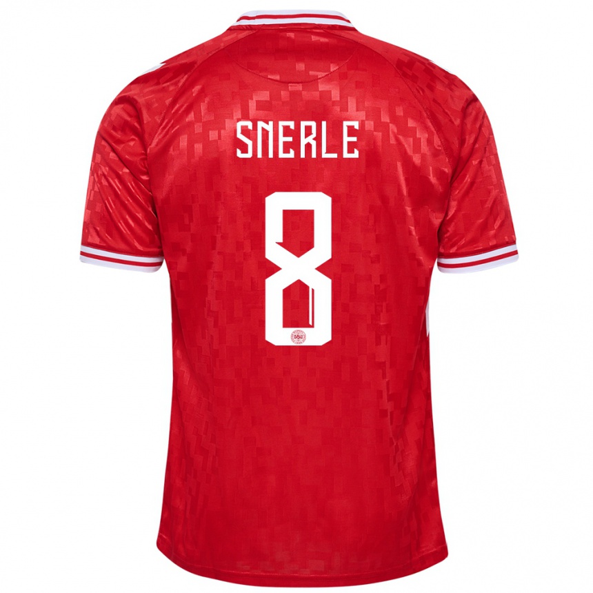 Kids Football Denmark Emma Snerle #8 Red Home Jersey 24-26 T-Shirt Nz