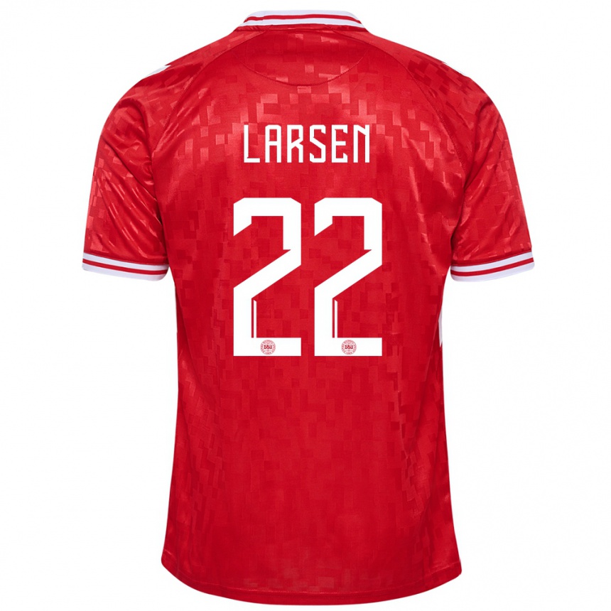 Kids Football Denmark Kathrine Larsen #22 Red Home Jersey 24-26 T-Shirt Nz