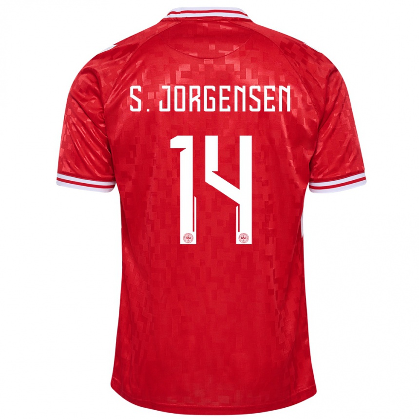 Kids Football Denmark Sebastian Jorgensen #14 Red Home Jersey 24-26 T-Shirt Nz