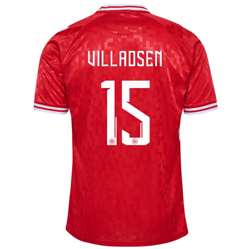 Kids Football Denmark Oliver Villadsen #15 Red Home Jersey 24-26 T-Shirt Nz