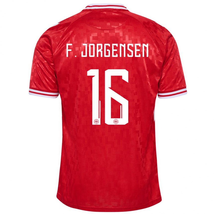 Kids Football Denmark Filip Jorgensen #16 Red Home Jersey 24-26 T-Shirt Nz