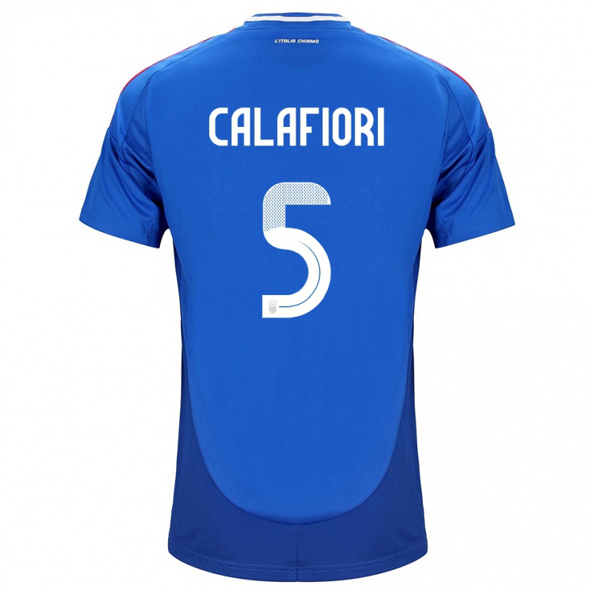 Kids Football Italy Riccardo Calafiori #5 Blue Home Jersey 24-26 T-Shirt Nz