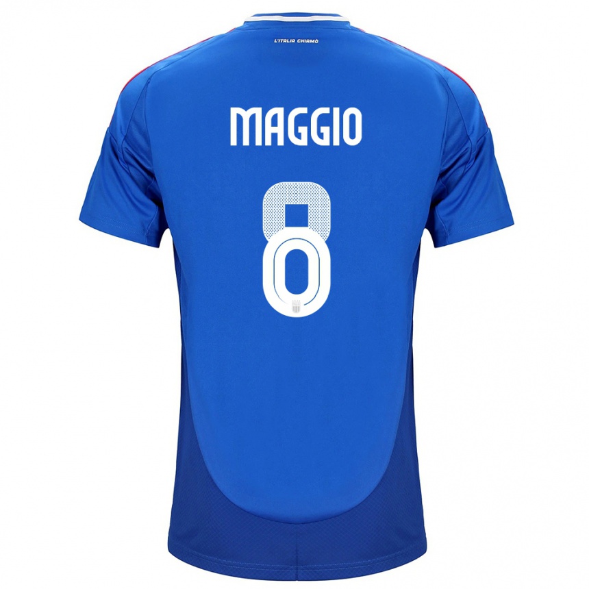 Kids Football Italy Luca Di Maggio #8 Blue Home Jersey 24-26 T-Shirt Nz