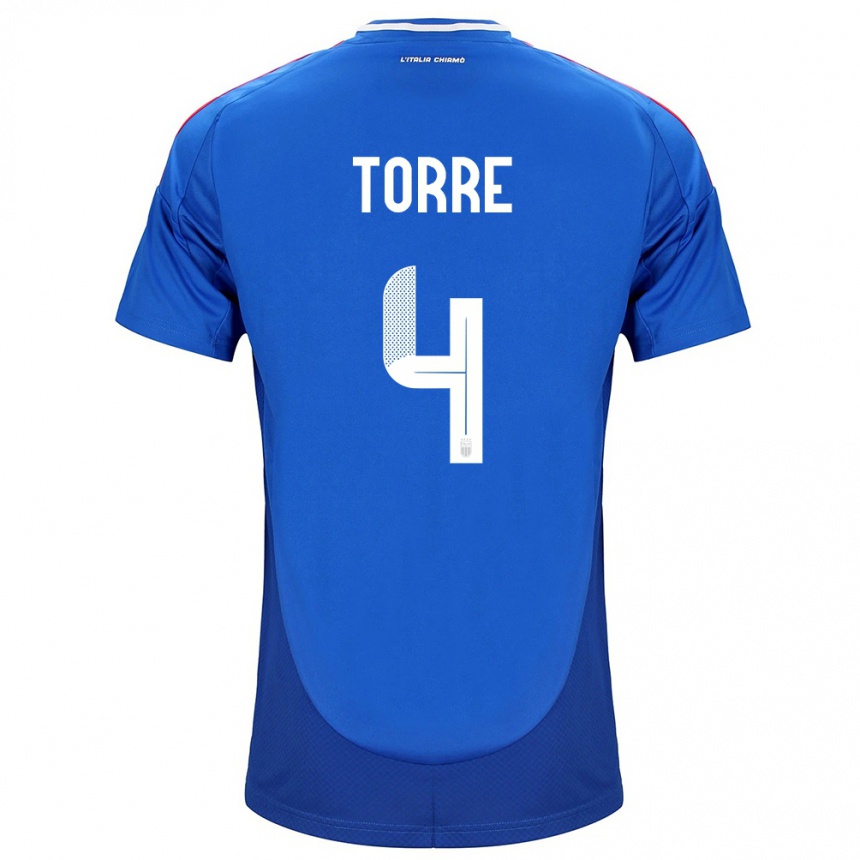 Kids Football Italy Pietro La Torre #4 Blue Home Jersey 24-26 T-Shirt Nz