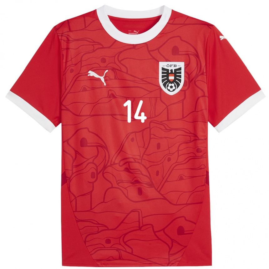 Kids Football Austria Leopold Querfeld #14 Red Home Jersey 24-26 T-Shirt Nz