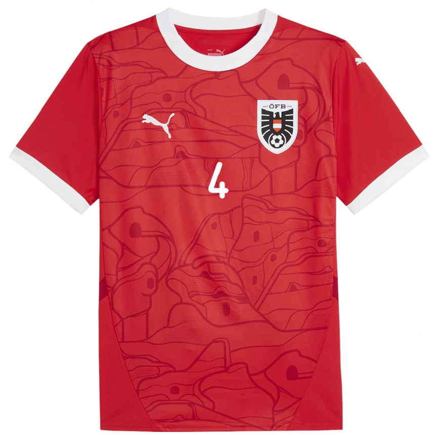 Kids Football Austria Celina Degen #4 Red Home Jersey 24-26 T-Shirt Nz