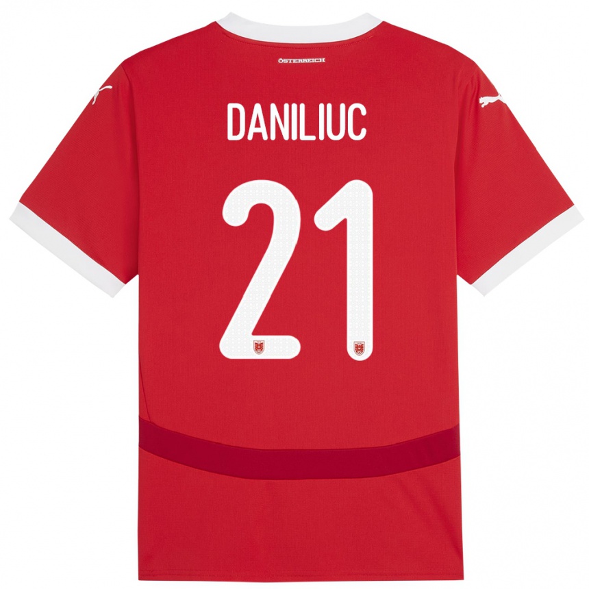 Kids Football Austria Flavius Daniliuc #21 Red Home Jersey 24-26 T-Shirt Nz