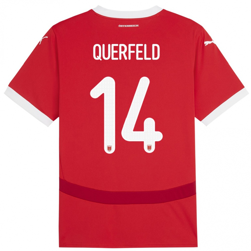 Kids Football Austria Leopold Querfeld #14 Red Home Jersey 24-26 T-Shirt Nz