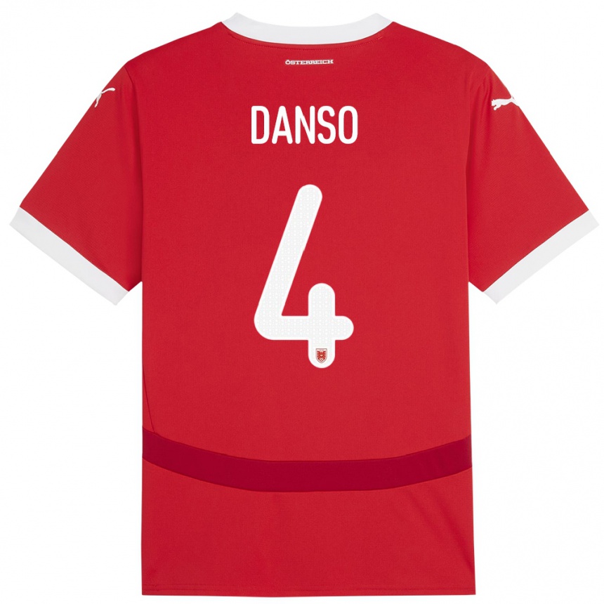 Kids Football Austria Kevin Danso #4 Red Home Jersey 24-26 T-Shirt Nz