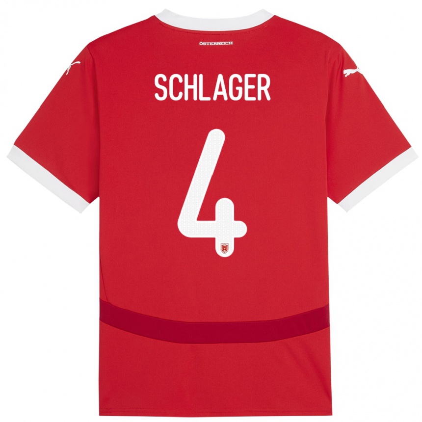 Kids Football Austria Xaver Schlager #4 Red Home Jersey 24-26 T-Shirt Nz