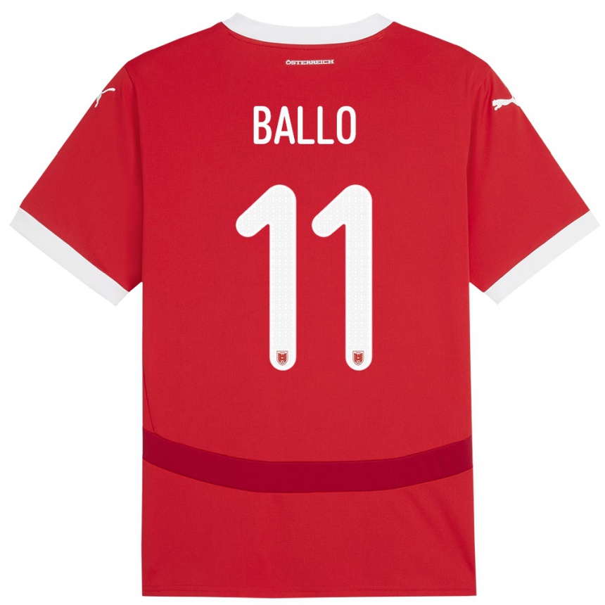 Kids Football Austria Thierno Ballo #11 Red Home Jersey 24-26 T-Shirt Nz