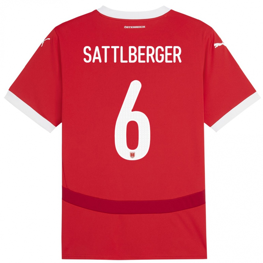 Kids Football Austria Nikolas Sattlberger #6 Red Home Jersey 24-26 T-Shirt Nz