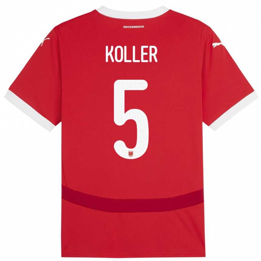 Kids Football Austria Paul Koller #5 Red Home Jersey 24-26 T-Shirt Nz