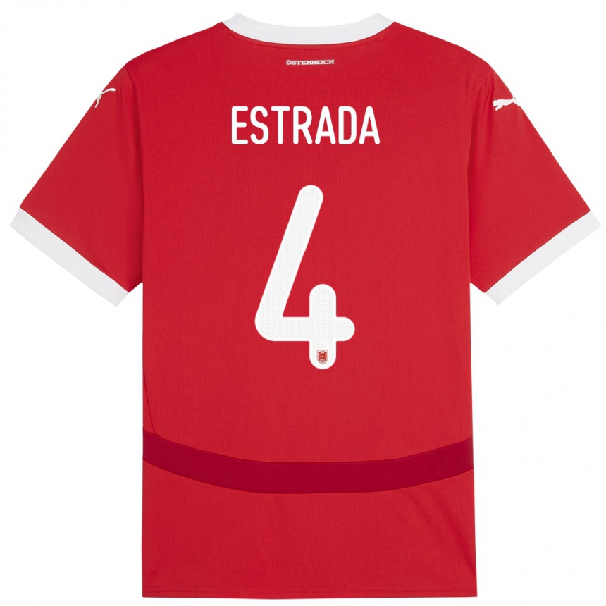 Kids Football Austria Pascal Estrada #4 Red Home Jersey 24-26 T-Shirt Nz