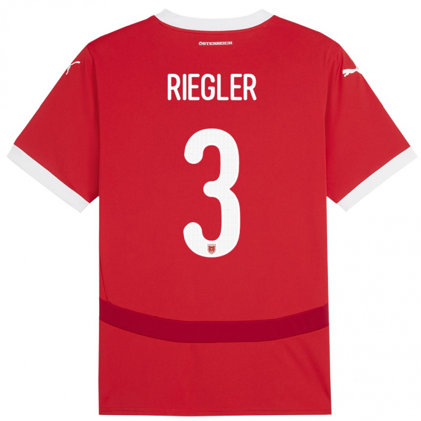 Kids Football Austria David Riegler #3 Red Home Jersey 24-26 T-Shirt Nz