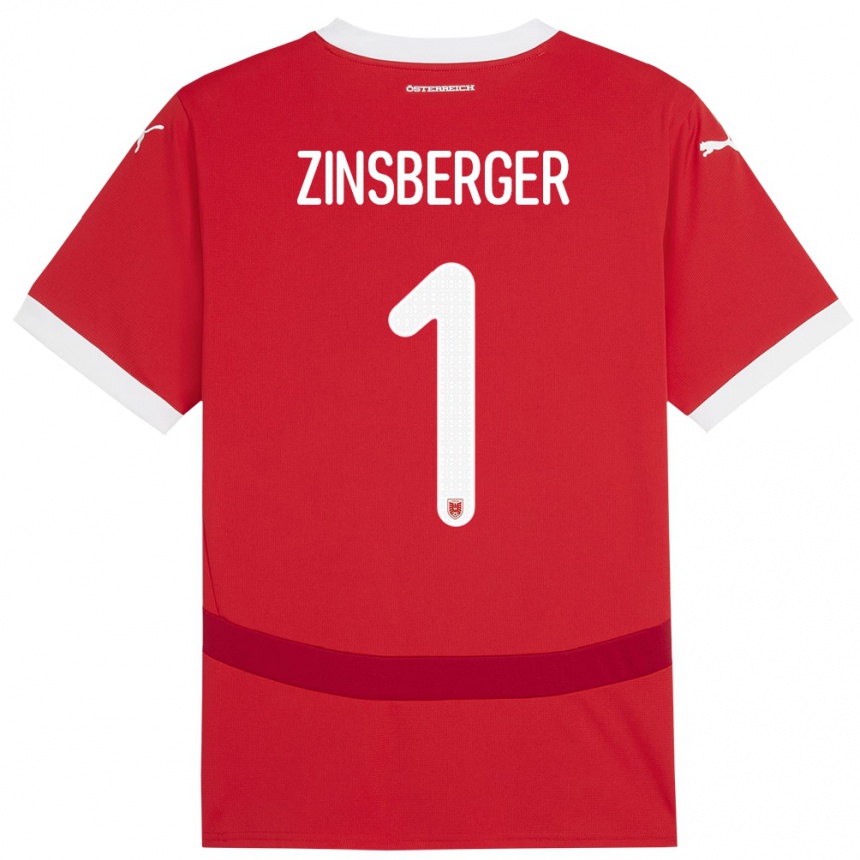 Kids Football Austria Manuela Zinsberger #1 Red Home Jersey 24-26 T-Shirt Nz