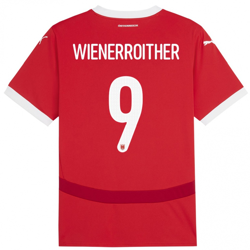 Kids Football Austria Katja Wienerroither #9 Red Home Jersey 24-26 T-Shirt Nz