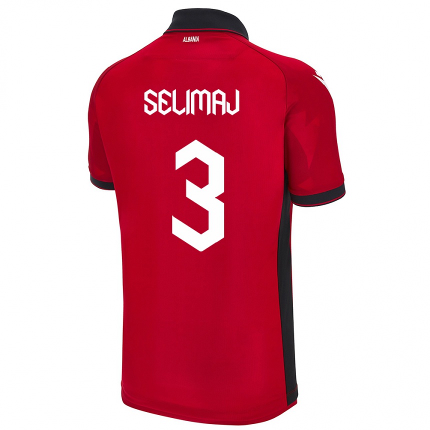 Kids Football Albania Ermis Selimaj #3 Red Home Jersey 24-26 T-Shirt Nz