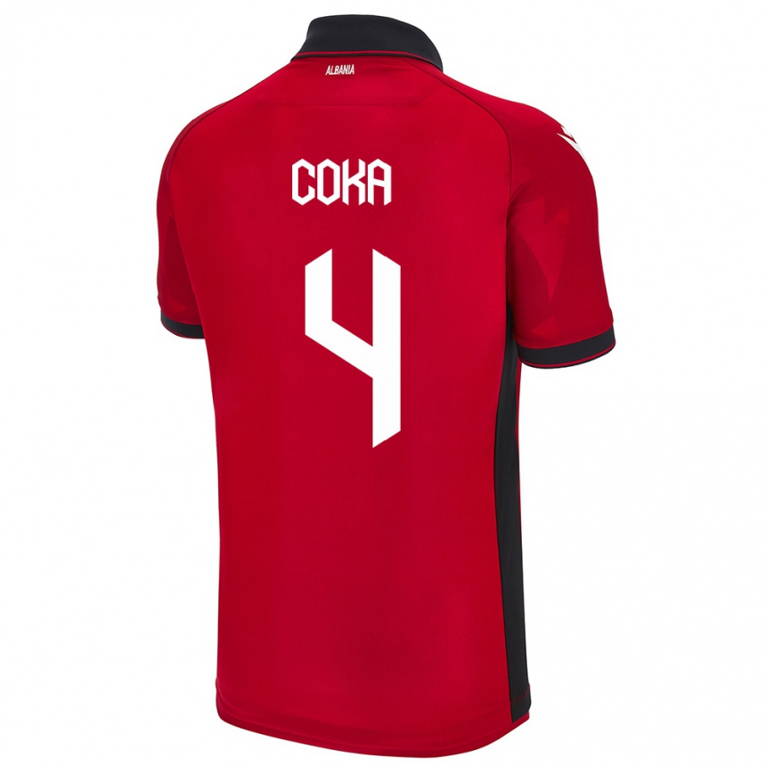 Kids Football Albania Jehona Coka #4 Red Home Jersey 24-26 T-Shirt Nz