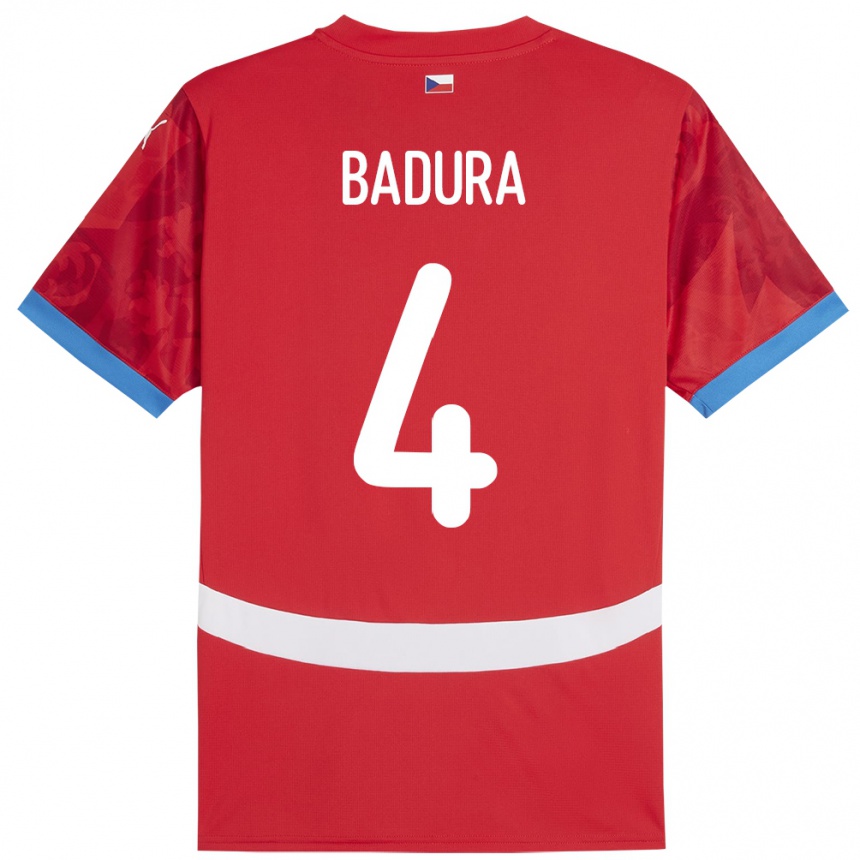 Kids Football Czech Republic Vitezslav Badura #4 Red Home Jersey 24-26 T-Shirt Nz