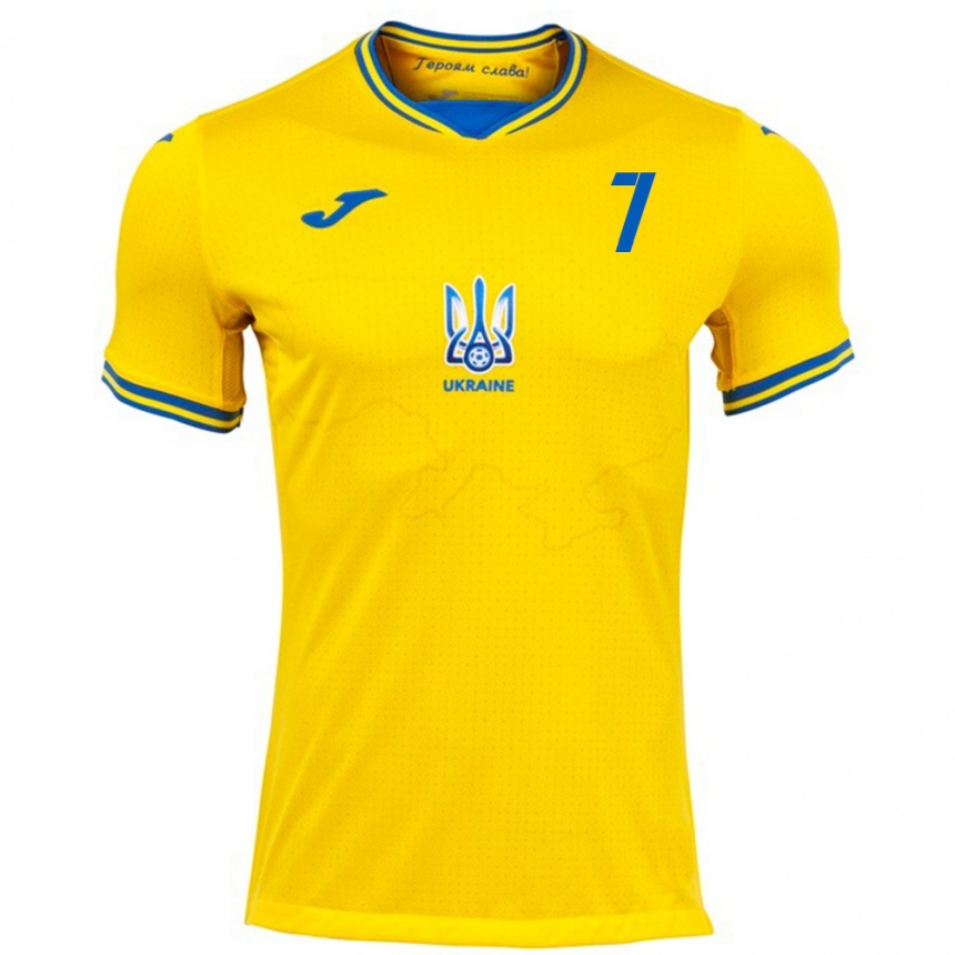 Kids Football Ukraine Yevgen Garmash #7 Yellow Home Jersey 24-26 T-Shirt Nz