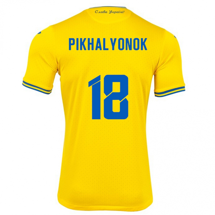 Kids Football Ukraine Oleksandr Pikhalyonok #18 Yellow Home Jersey 24-26 T-Shirt Nz