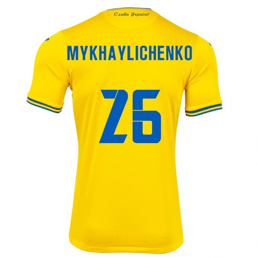 Kids Football Ukraine Bogdan Mykhaylichenko #26 Yellow Home Jersey 24-26 T-Shirt Nz