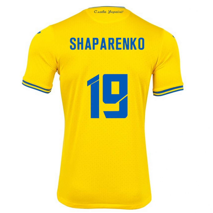 Kids Football Ukraine Mykola Shaparenko #19 Yellow Home Jersey 24-26 T-Shirt Nz