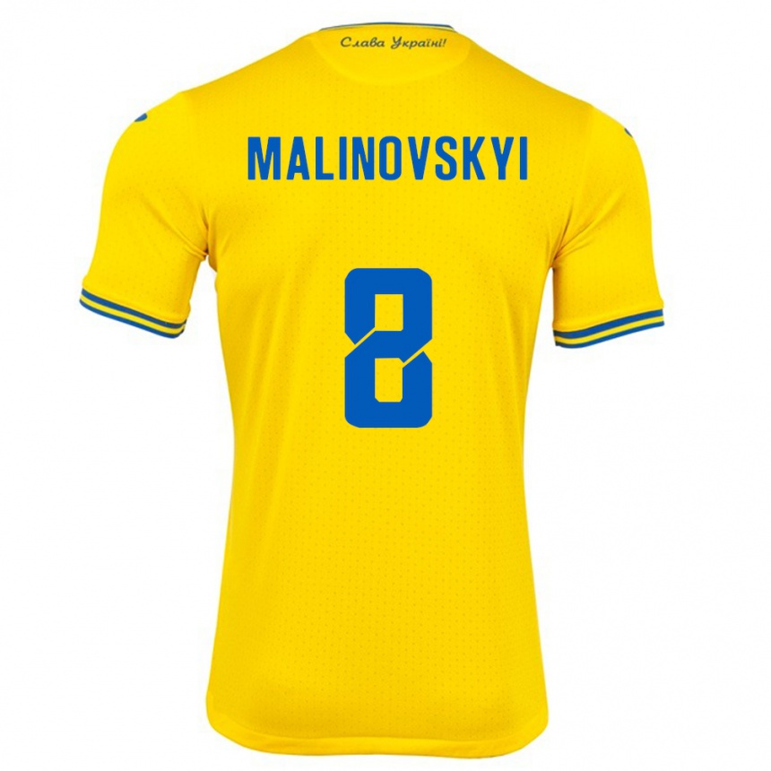 Kids Football Ukraine Ruslan Malinovskyi #8 Yellow Home Jersey 24-26 T-Shirt Nz