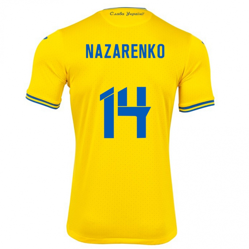 Kids Football Ukraine Oleksandr Nazarenko #14 Yellow Home Jersey 24-26 T-Shirt Nz