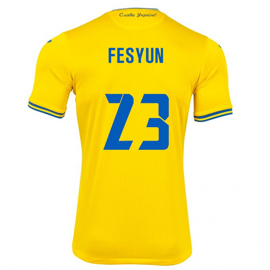 Kids Football Ukraine Kiril Fesyun #23 Yellow Home Jersey 24-26 T-Shirt Nz