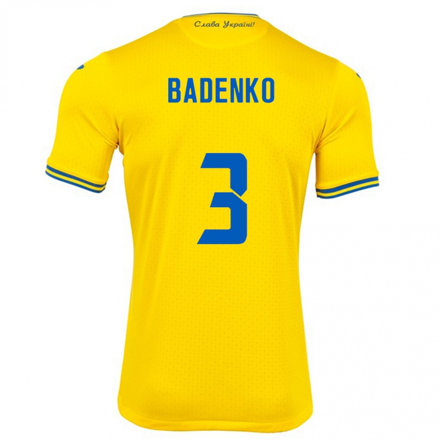 Kids Football Ukraine Ilya Badenko #3 Yellow Home Jersey 24-26 T-Shirt Nz