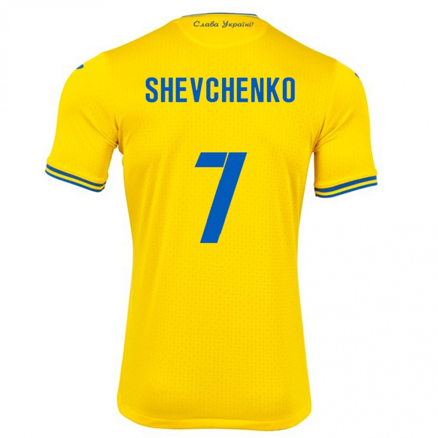 Kids Football Ukraine Kristian Shevchenko #7 Yellow Home Jersey 24-26 T-Shirt Nz