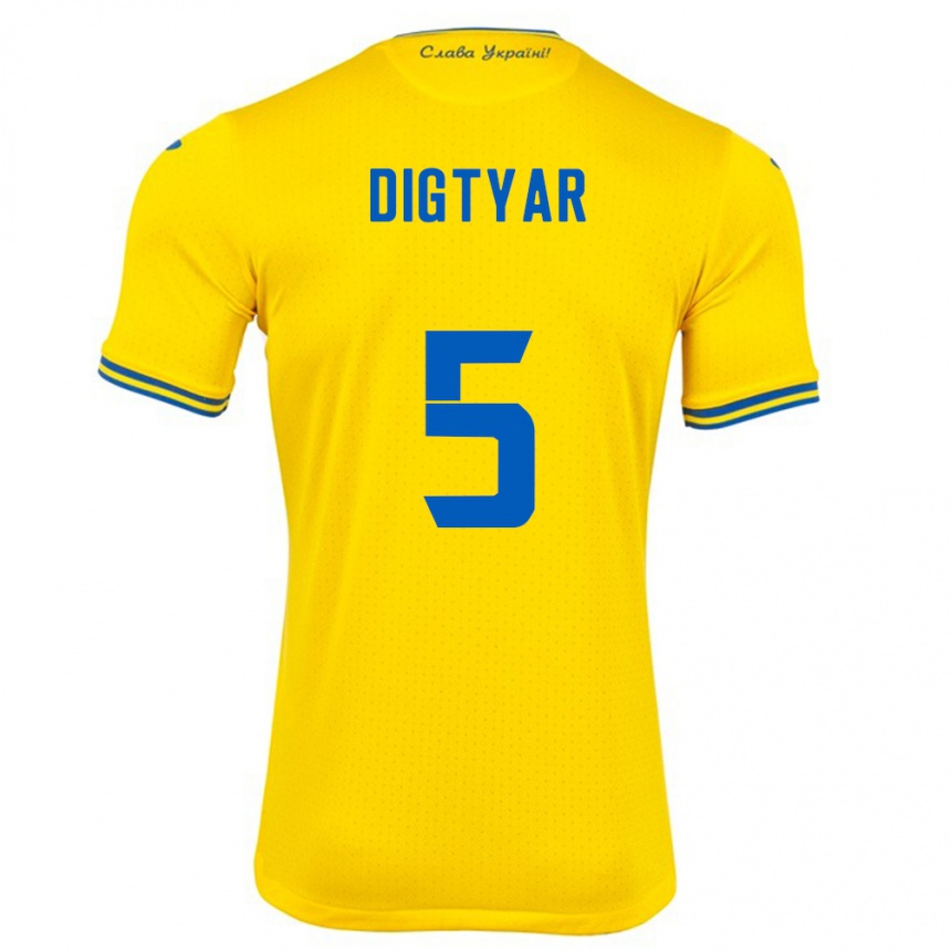 Kids Football Ukraine Kyrylo Digtyar #5 Yellow Home Jersey 24-26 T-Shirt Nz