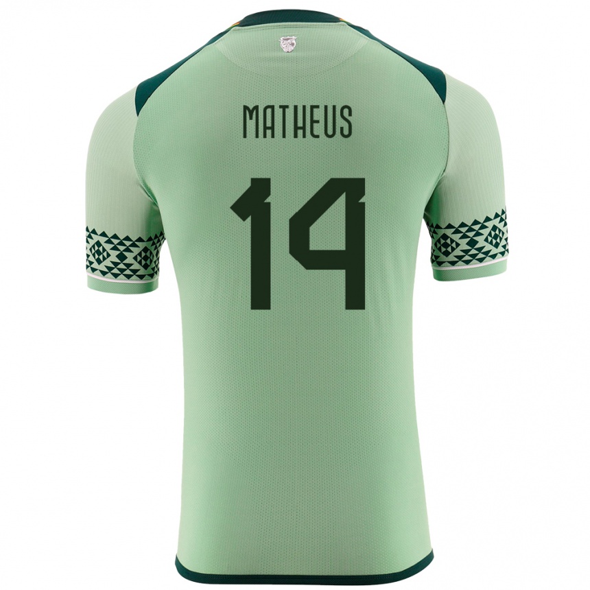 Kids Football Bolivia Robson Matheus #14 Light Green Home Jersey 24-26 T-Shirt Nz