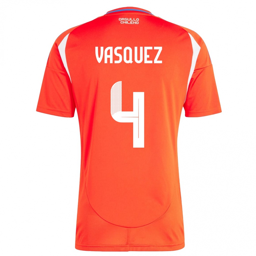 Kids Football Chile Matías Vásquez #4 Red Home Jersey 24-26 T-Shirt Nz